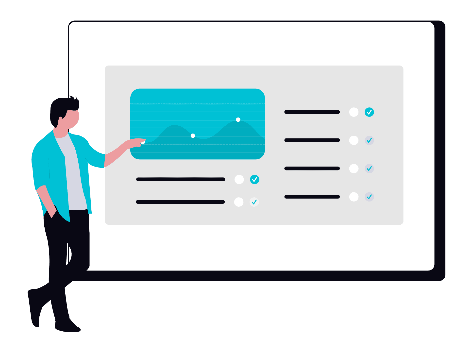 Ilustración de panel de control con KPIs comerciales, embudo y rendimiento por canal