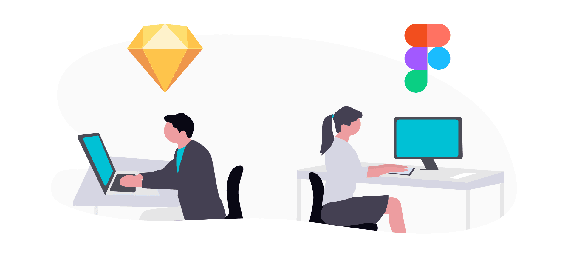 Ilustración de herramientas de diseño e identidad digital corporativa B2B