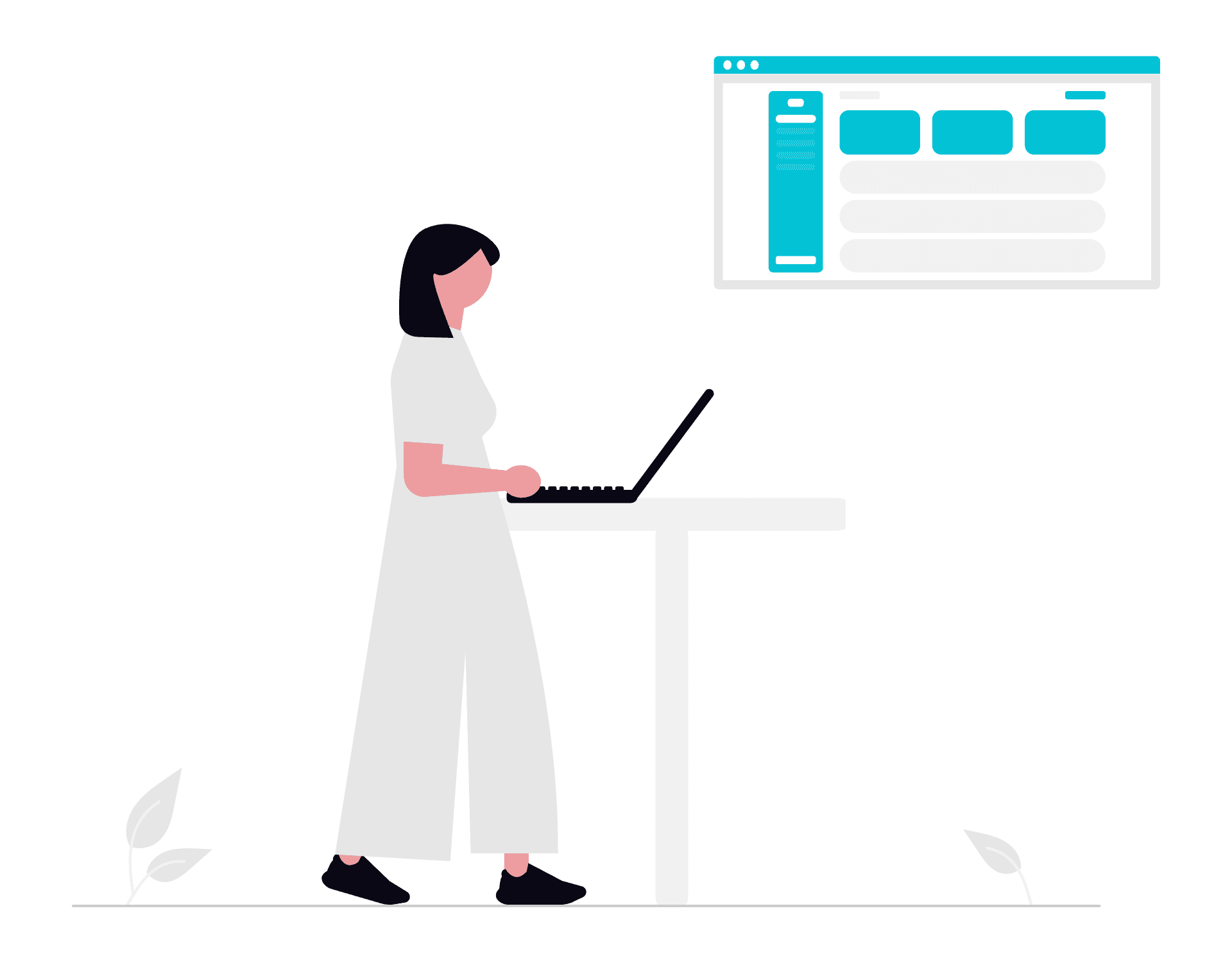 Ilustración de desarrollo web corporativo con experiencia de usuario premium en Next.js