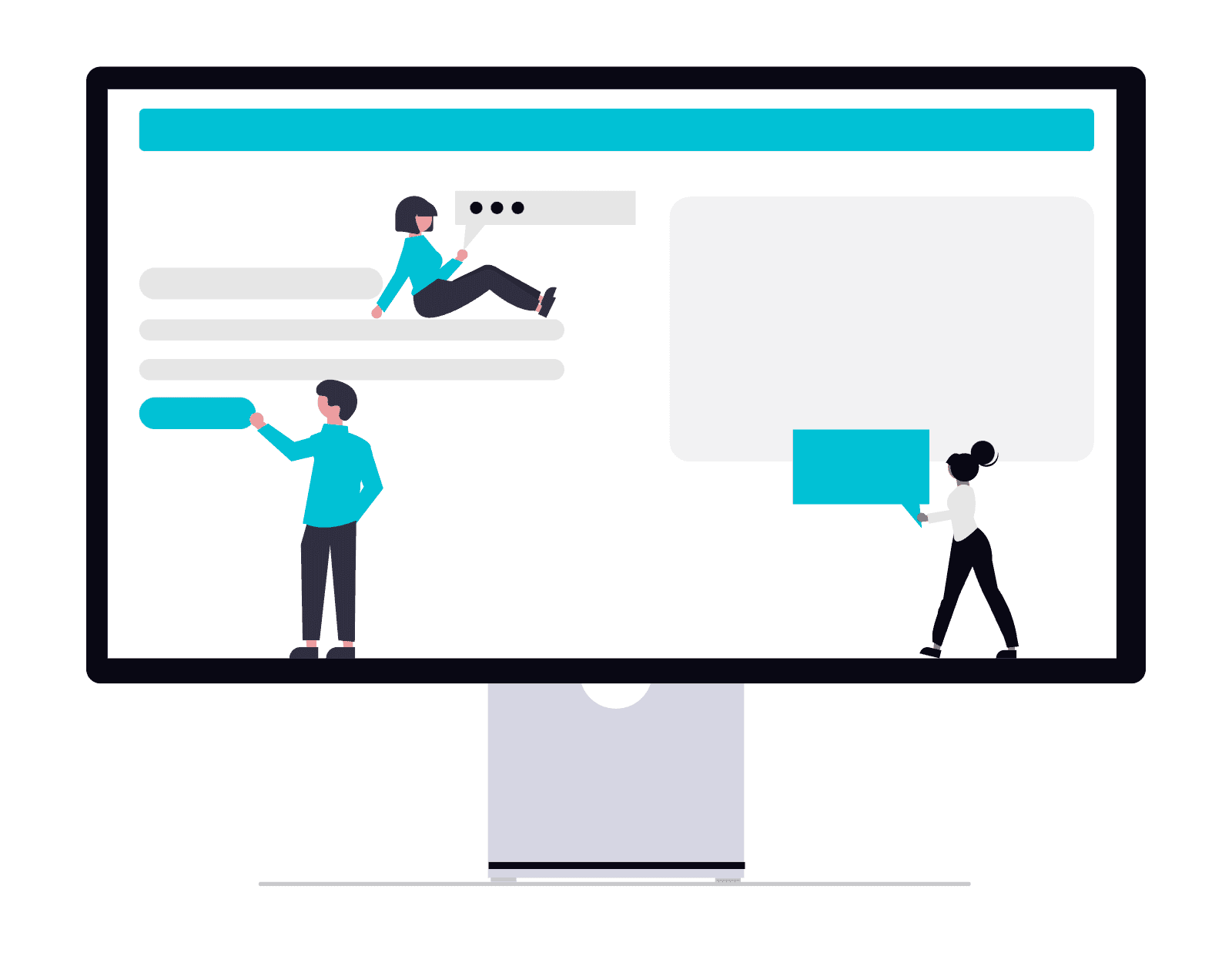 Ilustración de visitantes web convirtiéndose en oportunidades del embudo B2B